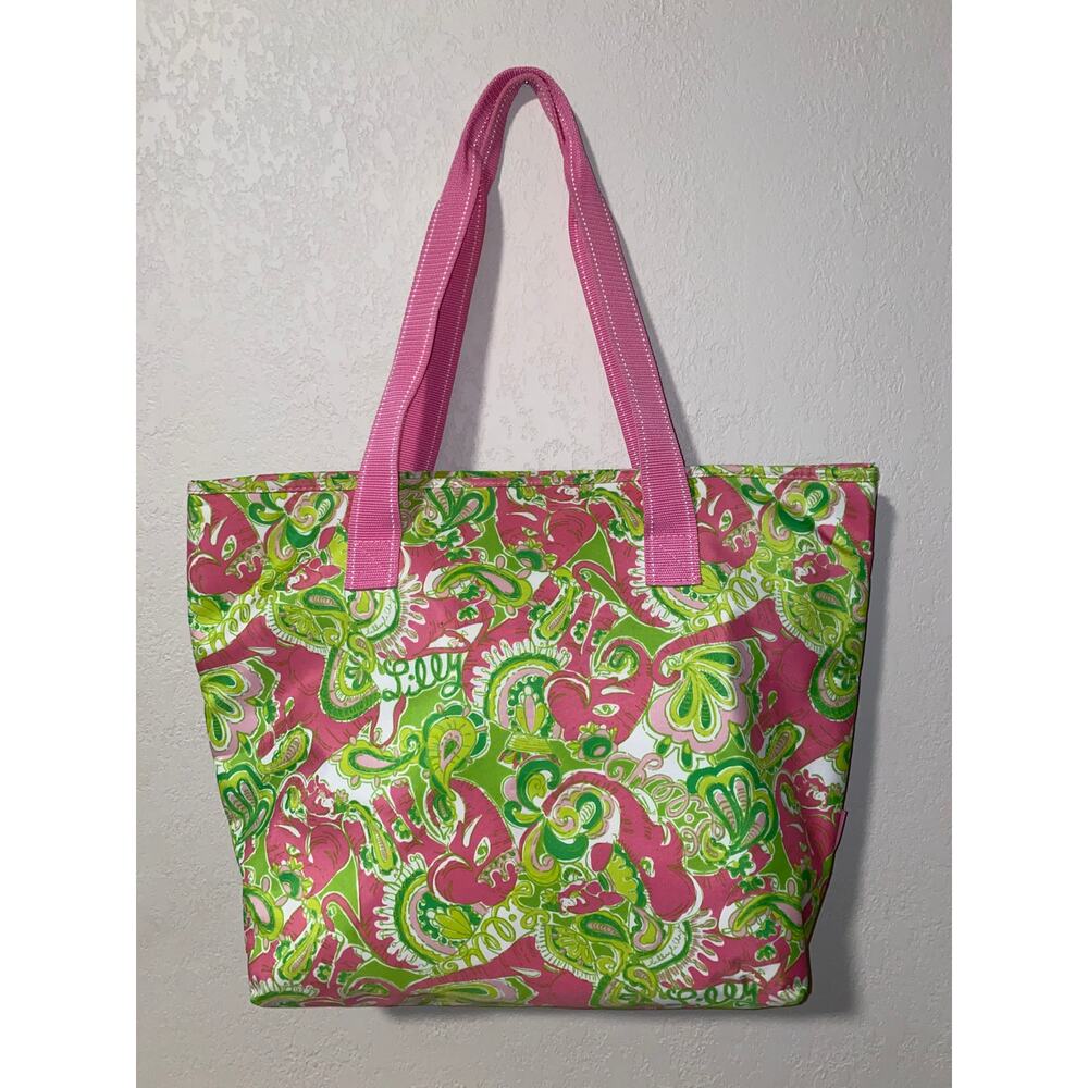 Lilly Pulitzer Insulated Cooler Tote Bag vibrant pink and green floral pattern - Picture 3 of 8